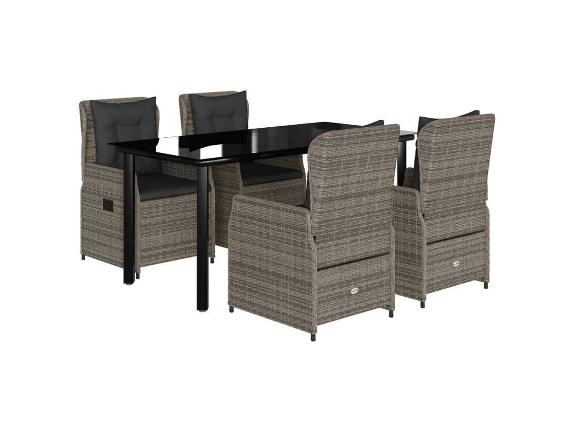Conjunto de 5 Jantar para Jardim com Almofadões Vime Pe Cinza MAISON EXCLUSIVE