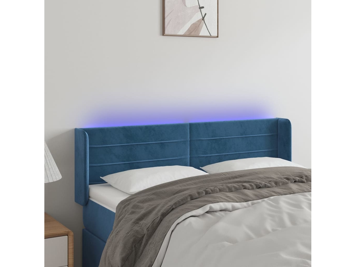 Cabeceira Cama C/ Luzes Led Veludo 147x16x78/88 Cm Azul-escuro