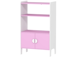 Estante De Livros Para Crianças Com 2 Prateleiras E 2 Armários, Design Antivertimento, Pé Antiderrapante, Mdf Rosa E Branco
