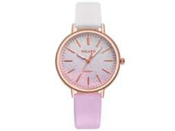 Relógio de Pulso Feminino Yolako com Mostrador Degradê e Pulseira de Couro Pu Branco Roxo
