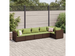 Conjunto 6 Peças Lounge Jardim C/ Almofadões 6 Peças Vime Pe Marrom Dkd Home Decor
