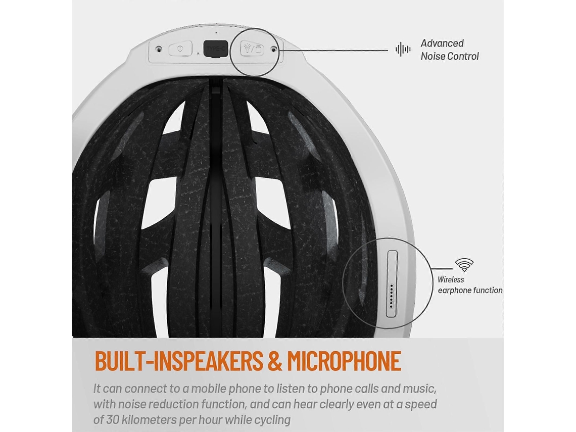 Capacete Inteligente Para Ciclismo Com Farol Dianteiro, Luz Traseira, Alerta De Emergência Sos E Fone De Ouvido Sem Fio.