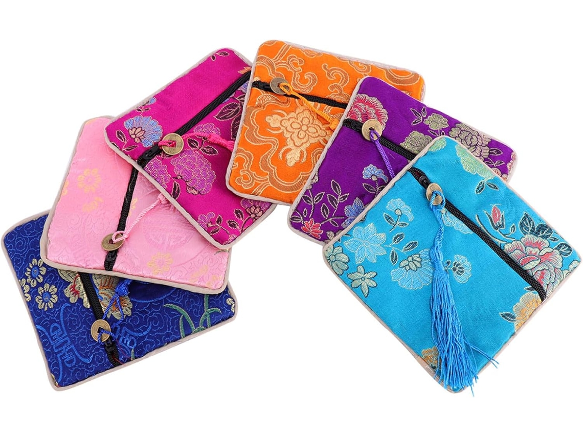 Carteira Feminina De Algodão Estilo Chinês Para Moedas, Com Grande Capacidade E Prático Fecho De Zíper.