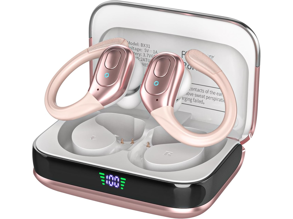 Fones Esportivos ZYBLSSBB ouro rosa, Bluetooth 5.3, 75h, tela LED, cancelamento de ruído, IPX7