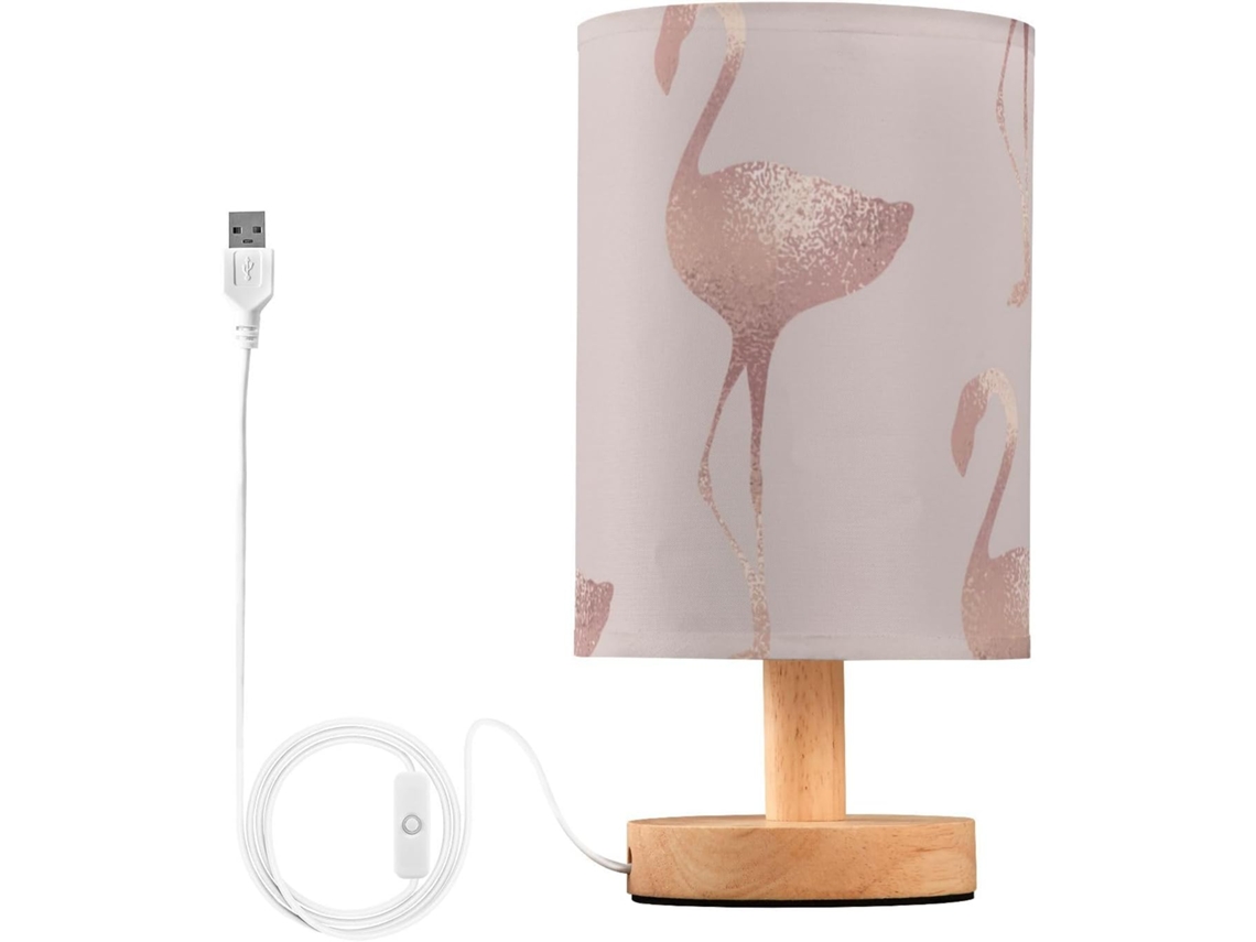 Cabeceira Frodotgv Abajures com estampa elegante de flamingos dourados, cúpula de LED e porta USB, ideal para residências.