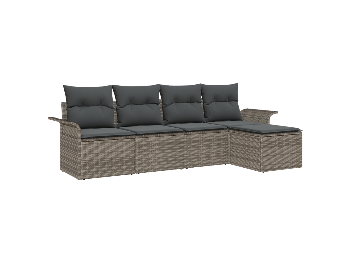 Conjunto 5 Sofá Moderno Para Exterior Vidaxl Cinzento Vime Pe (251 X 117 X 85 Cm)