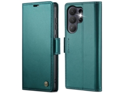 Capa Para Samsung Galaxy S26 Ultra 5g De Couro Com Fecho Borboleta Textura De Lichia E Proteção Rfid Antirroubo Verde