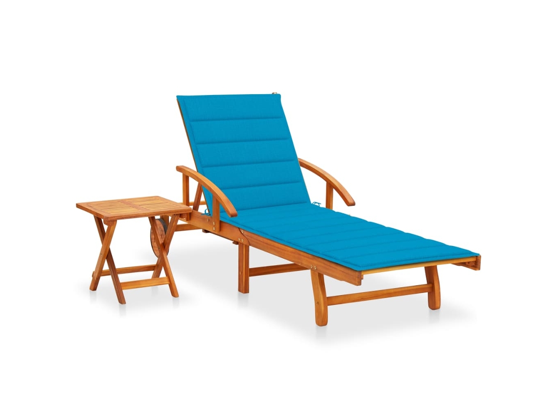 Vidaxl Espreguiçadeira De Jardim Com Mesa E Almofadão Acácia Maciça