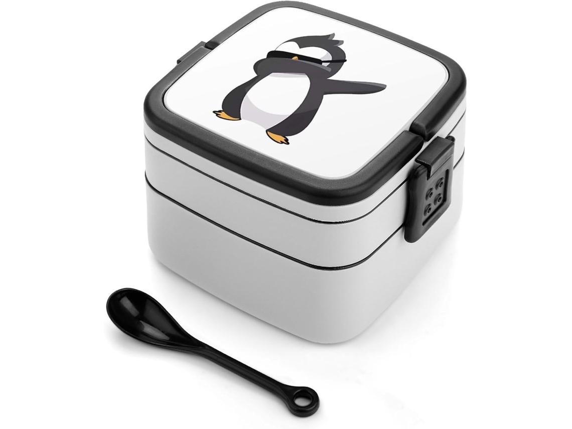Lancheira Bento Penguin Dabbing De Camada Dupla, Empilhável, À Prova De Vazamentos, 1000ml, Com Colher, Recipiente