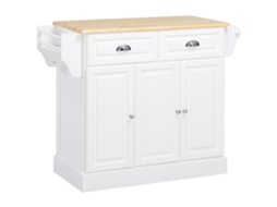 Carrinho de Cozinha Mdf e Madeira de Borracha Cor Branco e Madeira 110x45x89 cm Homcom