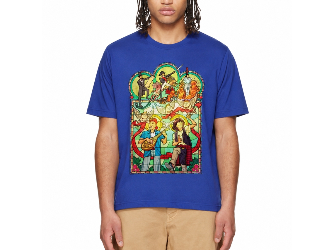 Rockinstone Bill And Ted Stained Glass Solid Royal Adult T-shirt Size:xxxl