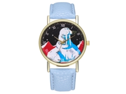 Reloj De Cuarzo Con Correa De Cuero Pu Fashion Dial Redondo Unisex (azul Claro)