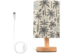 Luminária De Mesa Mnsruu Para Quarto, Sala De Estar, Com Elementos De Coqueiro E Portas Carregamento Usb