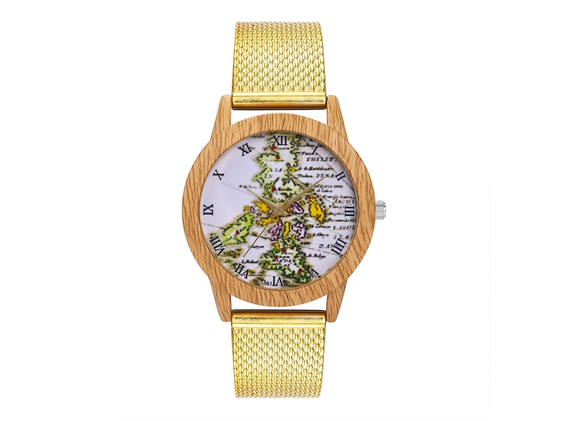 Reloj De Pulsera Analógico De Cuarzo Con Correa De Malla Dorada Para Hombre Y Mujer