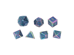 Mali kit de 7 Dados Poliédricos de Metal Eletroplatado com Esmalte Azul para Jogos de Mesa