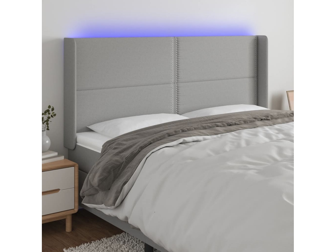 Vidaxl Cabeceira Cama C/ Luzes Led Tecido 183x16x118/128cm Cinza-claro