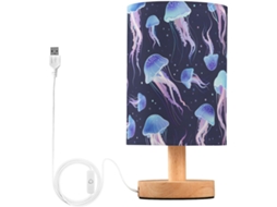 Luminária De Mesa Mnsruu Para Quarto E Sala Estar, Com Estampa De Água Viva Sem Emendas, Luminária De Cabeceira Com