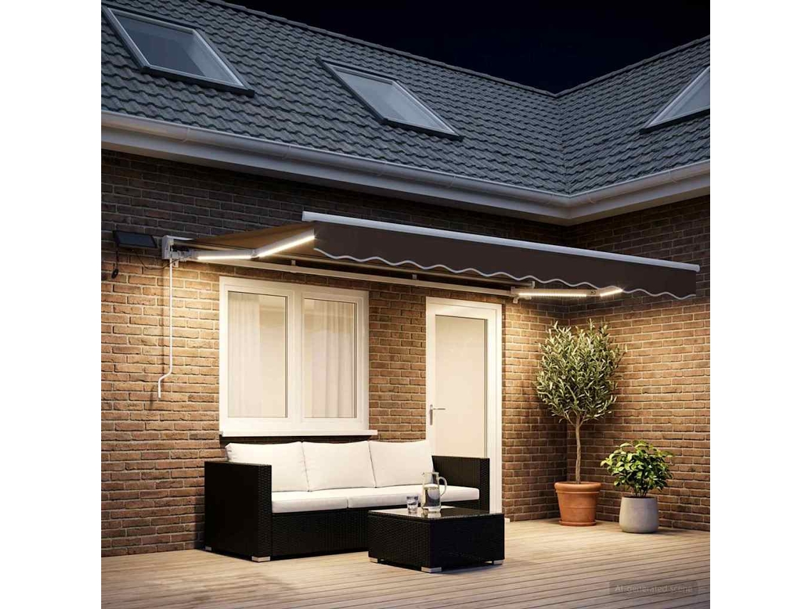 Vidaxl Estrutura De Toldo Manual Com Leds 4 × 3,5 M
