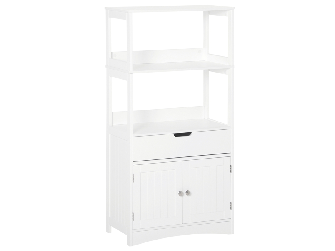 Armário Banheiro para com 3 Prateleiras Gaveta e 2 Portas Móvel de Armazenamento para Cozinha, Sala de Estar Dormitório 60x33x122,5cm Branco