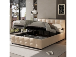 Cama Box 180x200cm Mola Elástica Sopro Hidráulico Veludo Holandês Bege