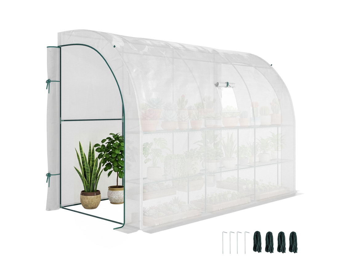 Estufa De Jardim Com Cobertura Plástica, Resistente Aos Raios Uv, 3 Níveis, Portas Com Zíper, Branca