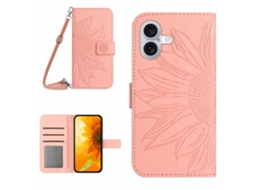 Capa Em Couro Pu Com Pega Para Apple Iphone 16 - Rosa Claro