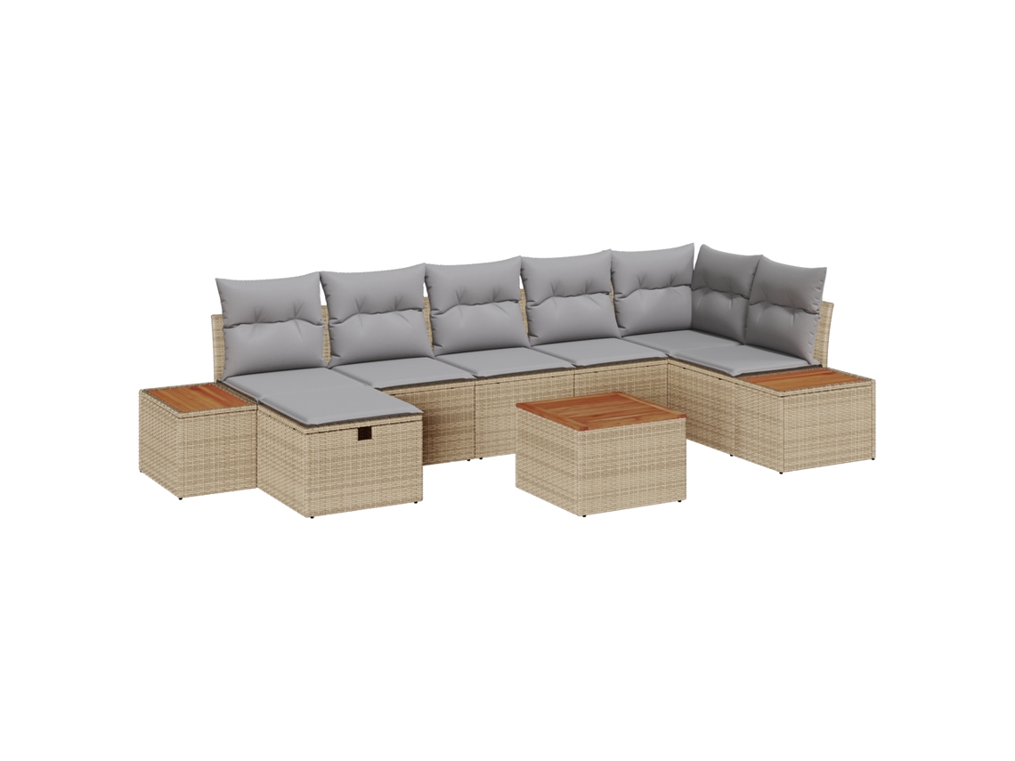 Conjunto 8 Sofá De Jardim Vidaxl Bege Vime Pe (55 X 62 X 69 Cm)
