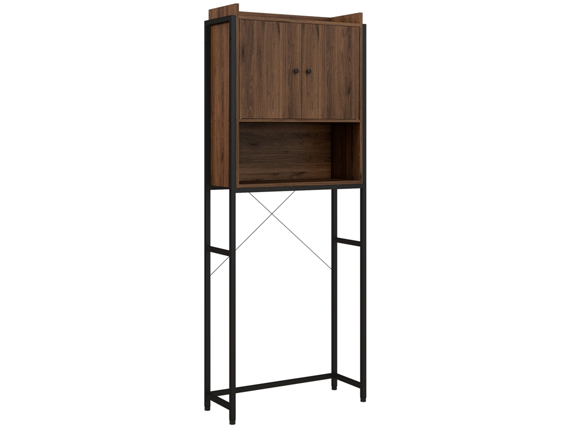 Prateleira de banheiro com armário, 2 portas, nicho, 68x25,5x172,5cm marrom preto | S/MARCA