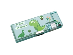Estojo de lápis fofo com desenho de dinossauro, apontador de dupla face e grande capacidade para crianças em idade escolar.