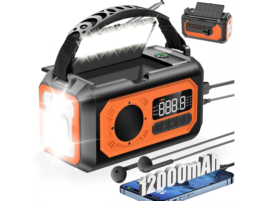 Rádio Solar de 12000mah com Manivela, Am/fm de Emergência, Sos, Lanterna e Bússola, Verde AQUAFORGE
