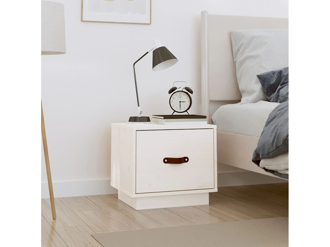 Vidaxl Mesa De Cabeceira 40x34x45 Cm Madeira De Pinho Maciça Branco
