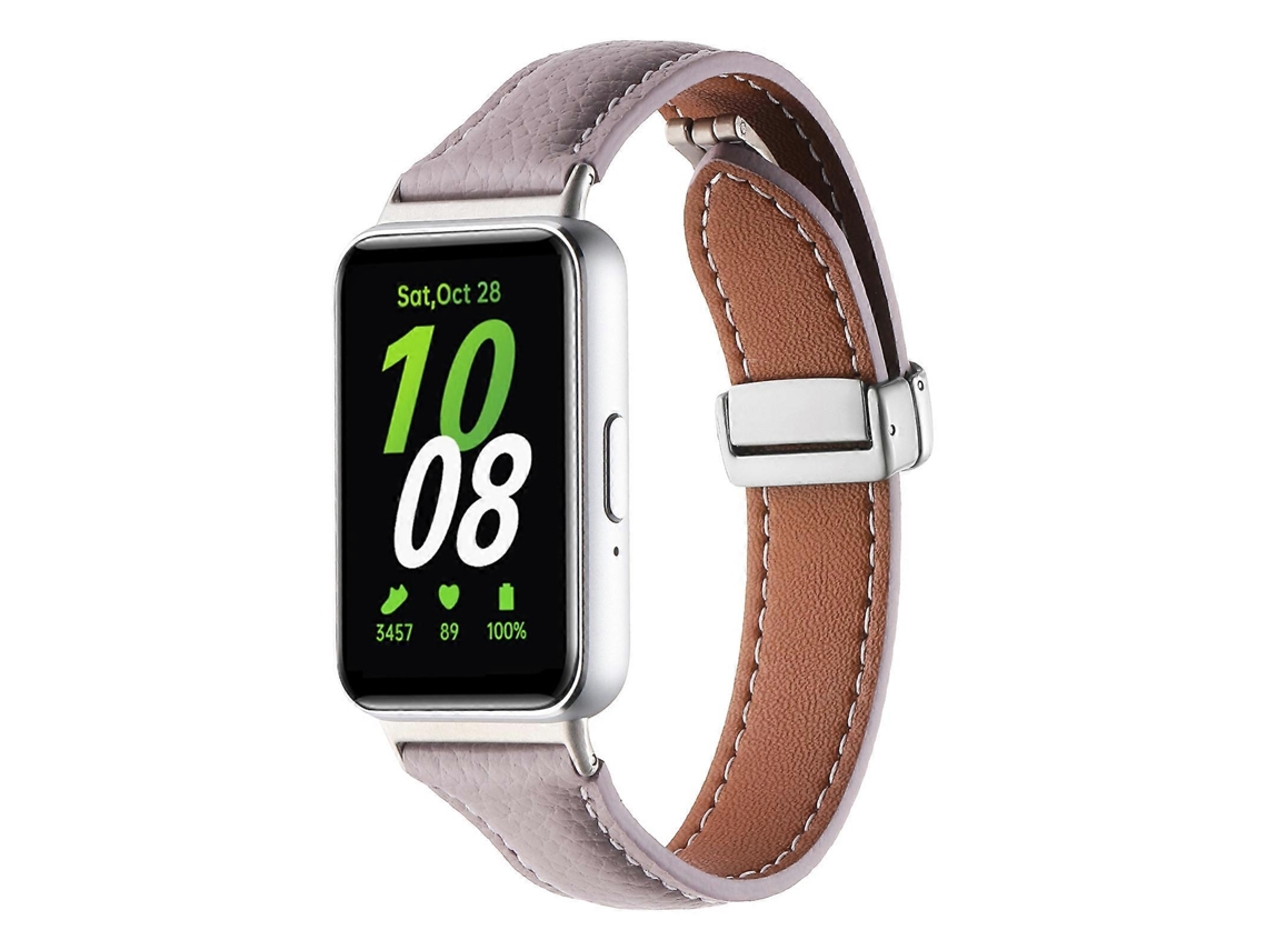 Pulseira De Couro Fina Com Fecho Magnético E Textura De Lichia Para Samsung Galaxy Fit 3