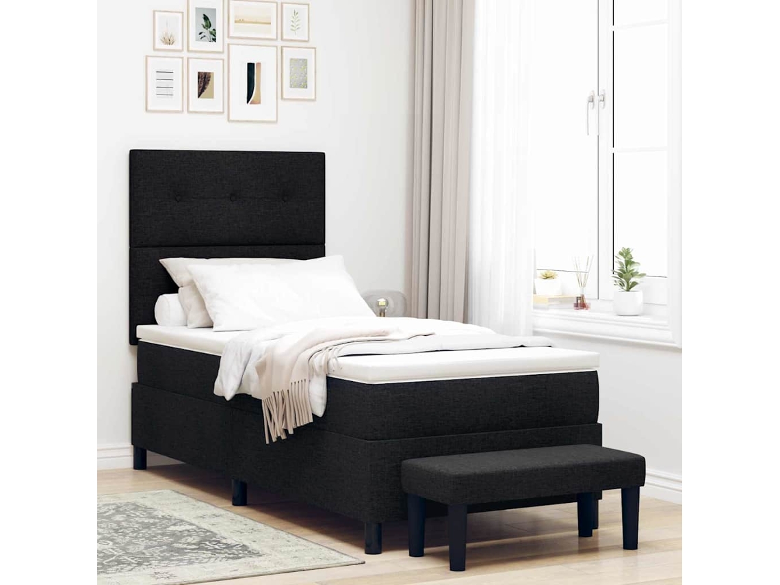 Vidaxl Cama Box Com Cabeceira Preto 80 X 200 Cm Tecido