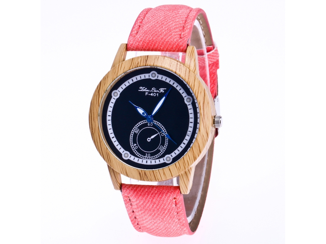 Relógio de Pulso de Quartzo com Cinturão de Lona Simples Dial Redondo Unissex (rosa)