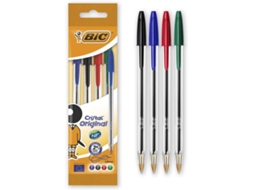 Cristal Pacote Original De 4 Canetas Esferográficas Ponta Redonda De 1,0mm Curso De 0,4mm Tinta À Base De Óleo Cores Sortidas Bic