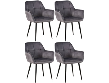 Conjunto De 4 Cadeiras De Jantar Emia Cinza/veludo Clp