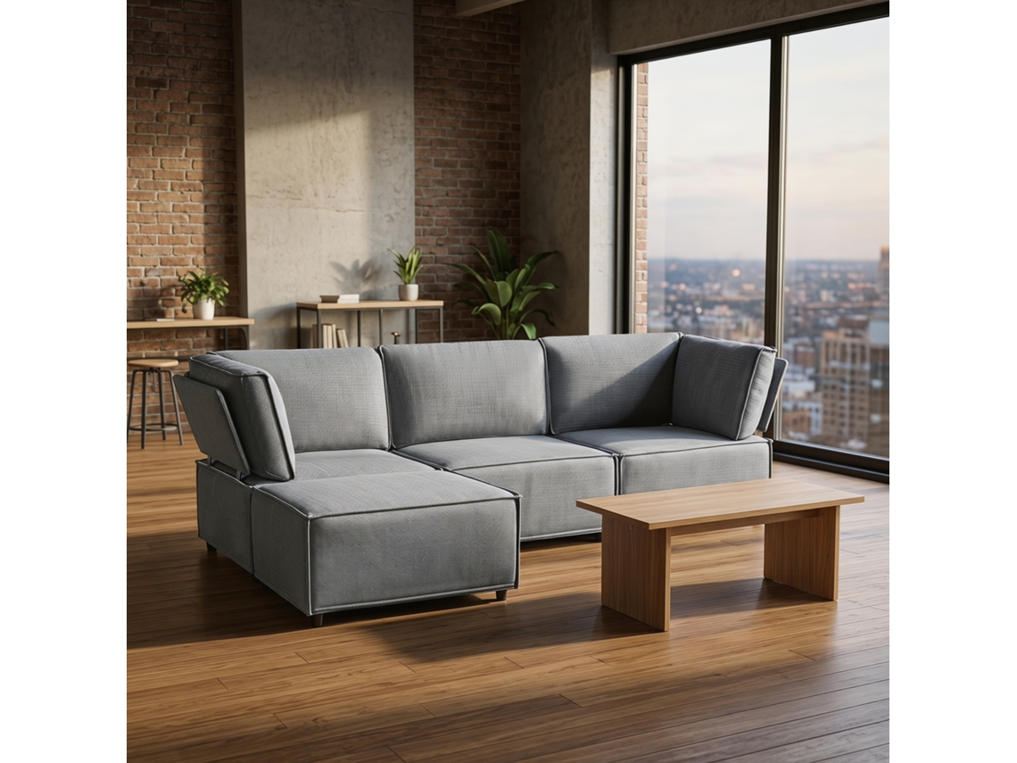 Conjunto De Sofá Modular Semi-compacto Em Madeira, Versátil, Flexível E Fácil De Conectar