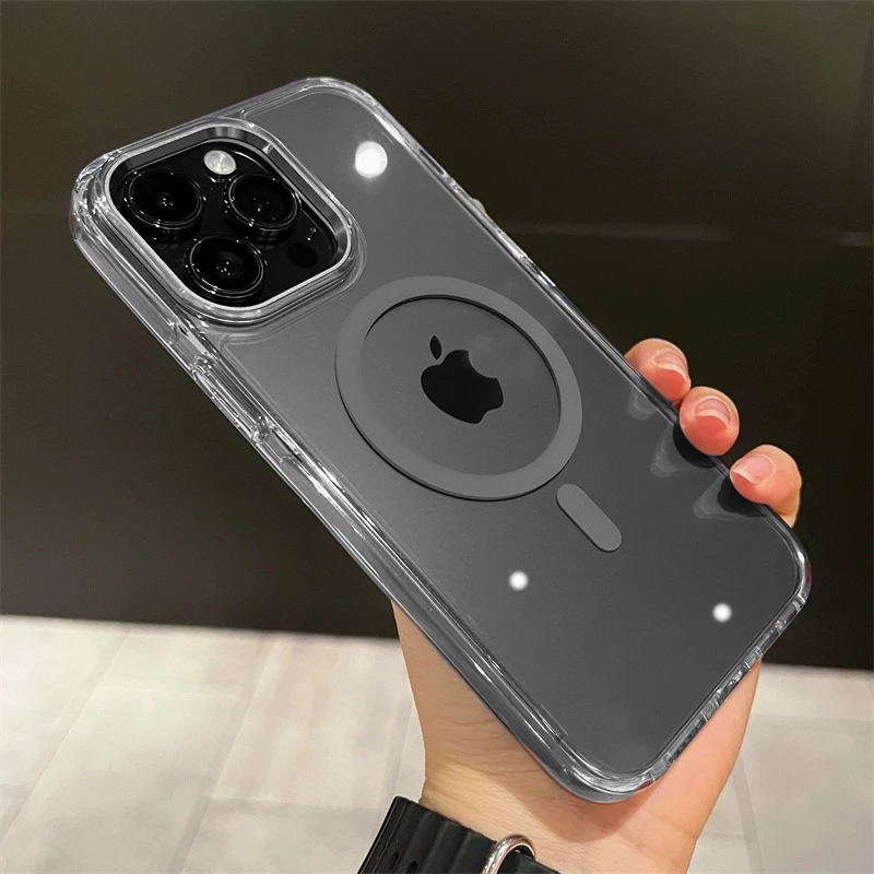 Capa Transparente À Prova De Choque Para Iphone 15 Plus (cinza) Com Carregamento Sem Fio