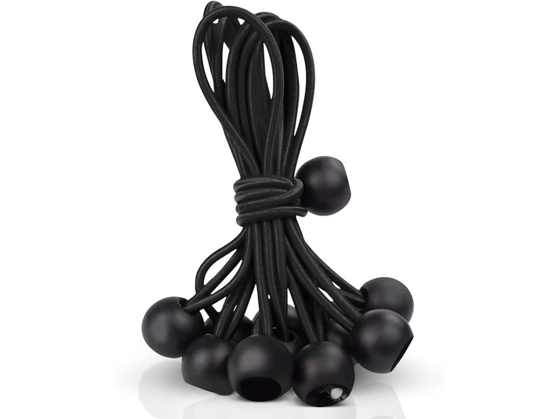 10 Bolas Elásticas De Lona Preta Bungee Cords Para Tarp 20cm Esticáveis Até 40cm