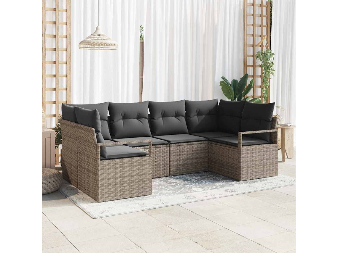 Vidaxl Conjunto De Sofás 6 Unid. Cinzeto Vime Pe