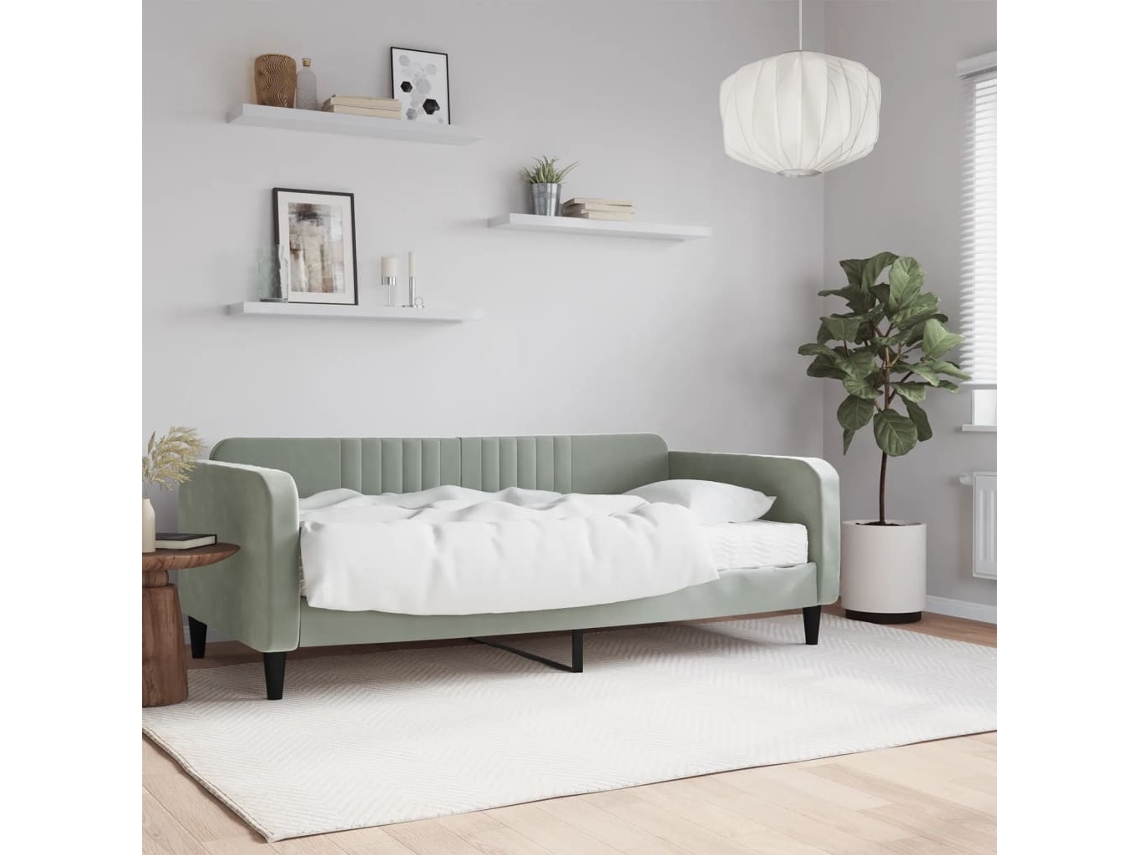 Vidaxl Sofá cama com Colchão 90x190 Cm Veludo Cinzento claro