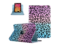 Capa giratória em couro vegano para tablet de 8 polegadas, com estampa de leopardo, suporte elástico e compartimentos para cartões.