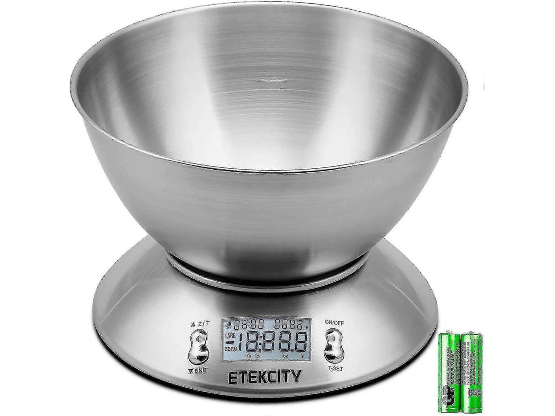 Balança de Cozinha Eletrônica Etekcity com Tigela de Aço Inoxidável, Temporizador e Sensor de Temperatura AQUAFORGE