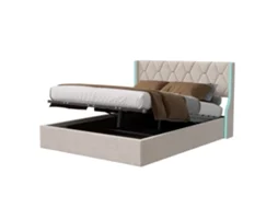 Cama De Casal Estofada 140x200 Cm, Cama Com Arrumação, Estrutura De Cama Com Estrado De Ripas E Iluminação Led, Cama Juvenil, Cama Estofada Mexus
