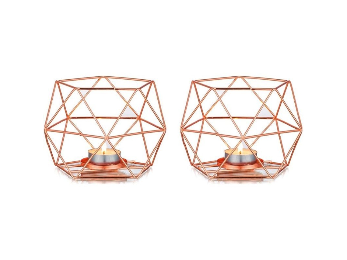 Portavasos De Velas Tea Light 2 Piezas Rosa Oro Geométrico Para Bodas Decoración Hogar Fiesta