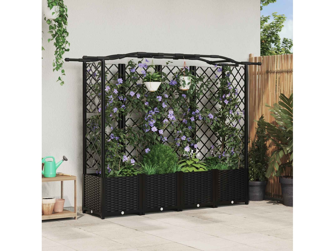 Vidaxl Cama Elevada Com Treliça E Telhado Preto 204 X 40 X 138 Cm Pp