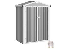Casinha De Jardim De Aço De 1,1 M² Com Portas Duplas Com Fechadura, 133 X 87 X 178 Cm, Cinza Prateado