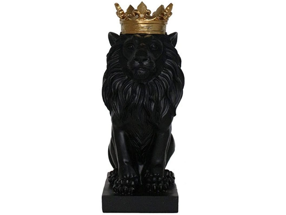 Estátua de Leão com Coroa, Resina Geométrica, Decoração para Casa e Escritório, Presente, Artesanato Preto