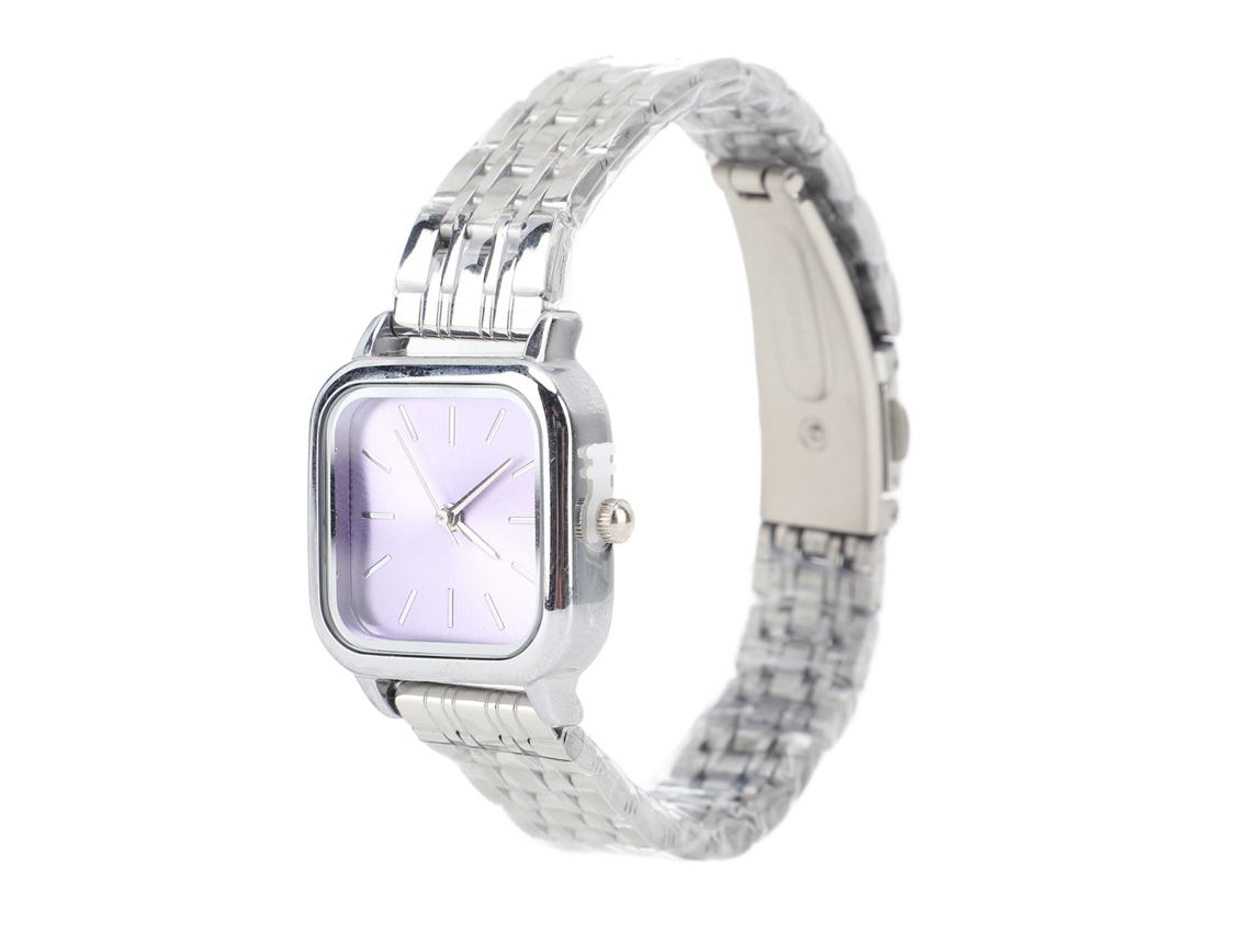 Relógio De Pulso Feminino De Quartzo Com Pulseira De Aço Liga Quadrado Estiloso À Prova D'água Roxo Para Vida Diária