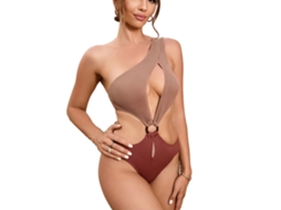Maiô One Shoulder Marrom S Praia Monopiece Elegante
